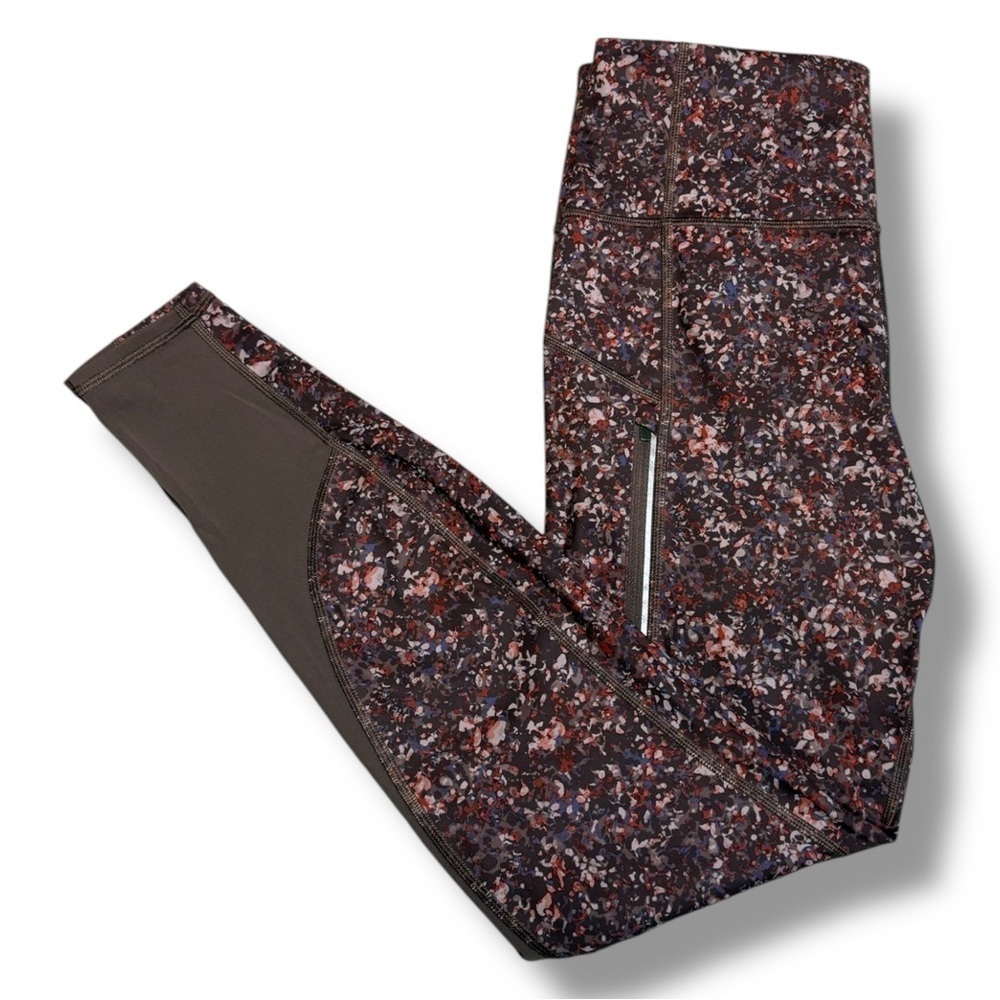 Athleta Women’s Rainier Printed Mesh Tights Sandstone Smoked Almond Brown Size S
